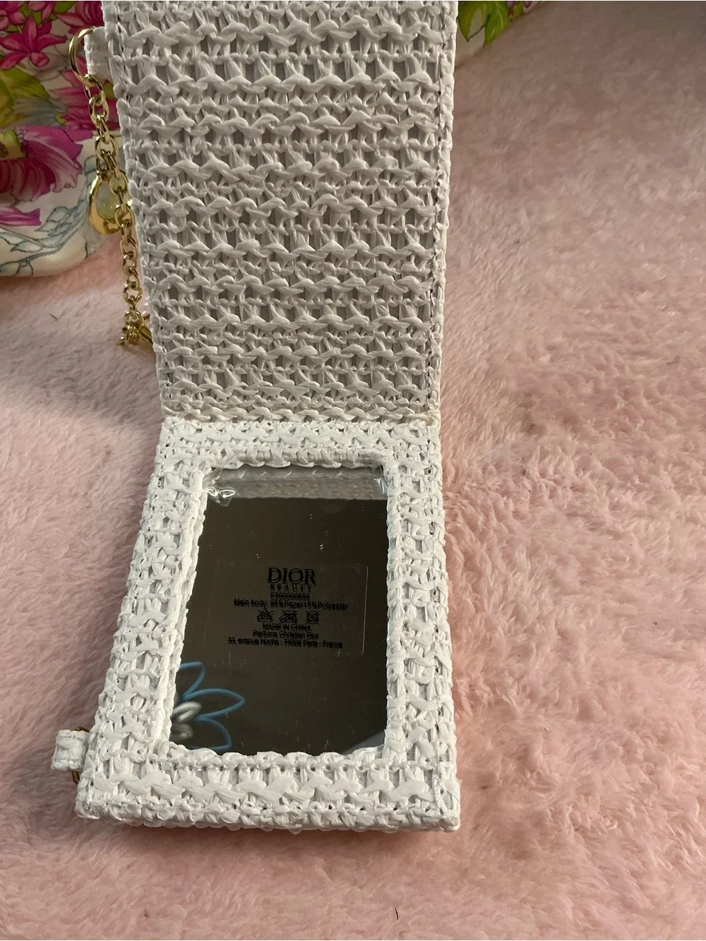 Dior White Woven crochet mirror with Gold Chain GWP